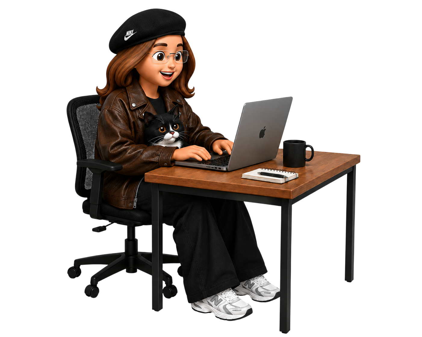 Helena trabalhando no computador